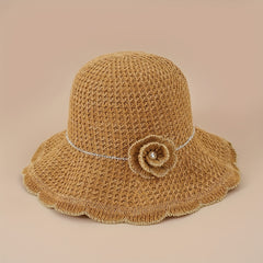 Hollow Crochet Flower Bucket Hat Knitted Basin Hat Casual Breathable Sun