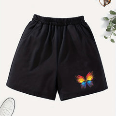 Girls' Butterfly Graphic Casual Shorts Outwear Elastic Waist Regular Fit