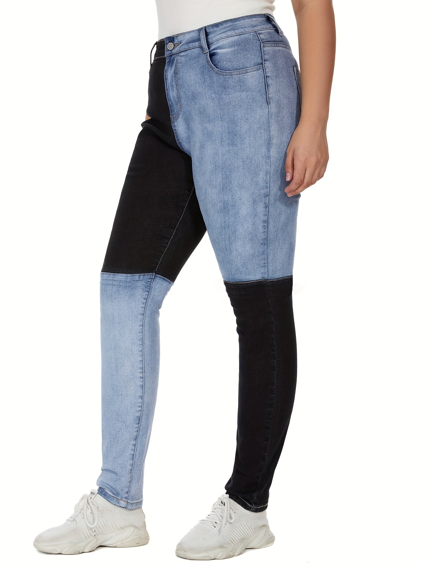  Patchwork Button Fly Slim Fit Denim Pants
