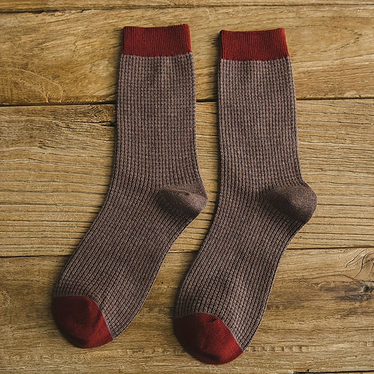 Men's Block Crew Socks Breathable Cotton Blend Casual Comfy Outdoor Wear