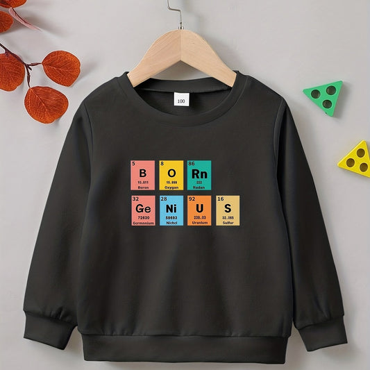 Letter Print Boys Casual Creative Pullover Sweatshirt Long Sleeve Crew Neck Tops