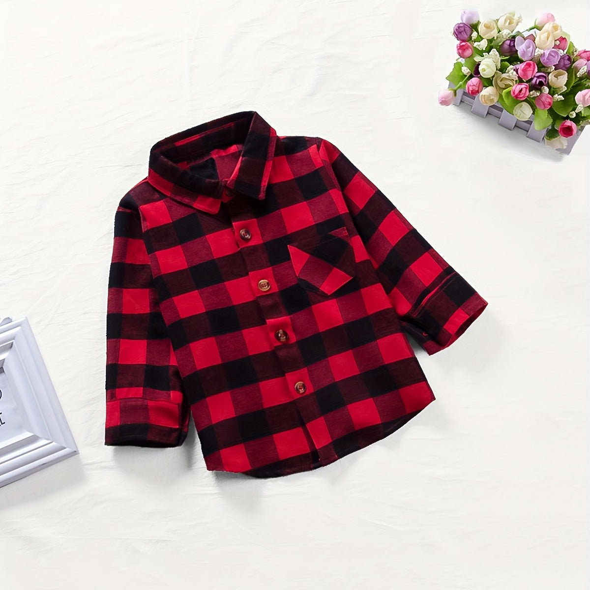 Boys Plaid Top Long Sleeve Lapel Shirt