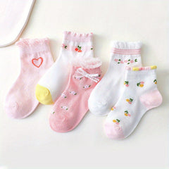 5 Pairs Girls Heart Floral Socks for Spring and Summer
