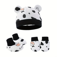 3 Piece Soft Cotton Newborn Baby Set: Beanie Knot Hat, Mittens & Socks