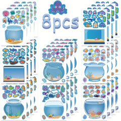 8pcs Dream Fish Tank Stickers Decals Party Favors Themed Game