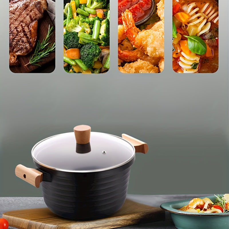 Non Stick Pot With Wooden Handles For Cooking And Frying