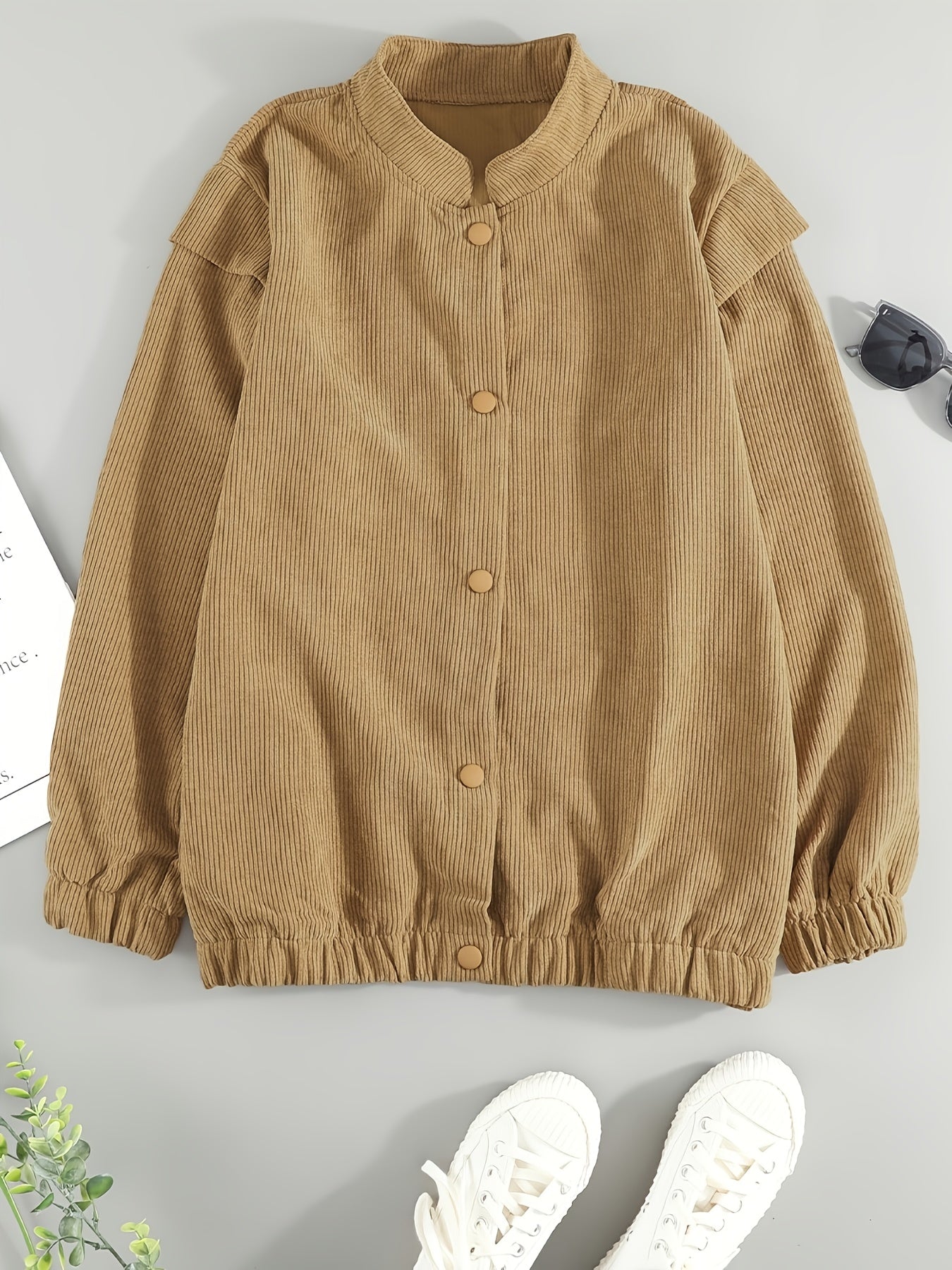 Solid Stand Collar Long Sleeve Buckle Jacket