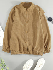 Solid Stand Collar Long Sleeve Buckle Jacket