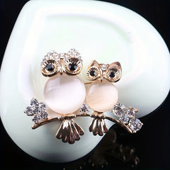 Rhinestone Owl Couple Brooch Crystal Beauty Pin Men