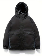 Men's Hooded Puffer Jacket Loose Fit Big Pocket Duck Down Coat for Winter