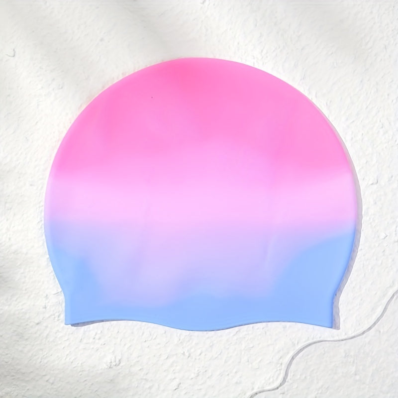 Gradual Change Swimming Cap Ear Protection Durable Waterproof Elastic Cap