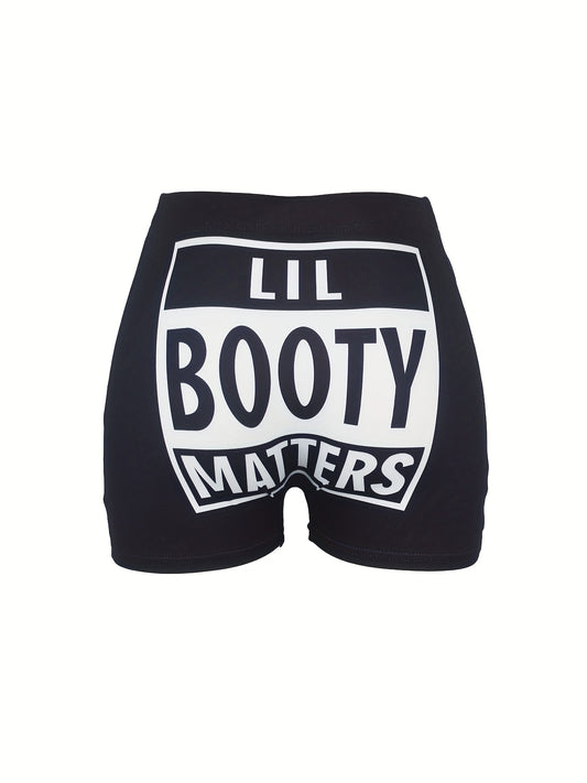 Colorblock Letter Print Skinny Yoga Shorts for Women