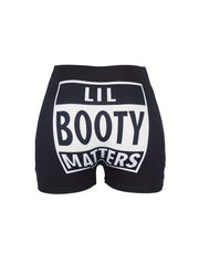 Colorblock Letter Print Skinny Yoga Shorts for Women