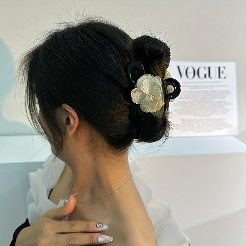 Camellia Flower Decor Hair Clips Non Slip Hair Claw Clip
