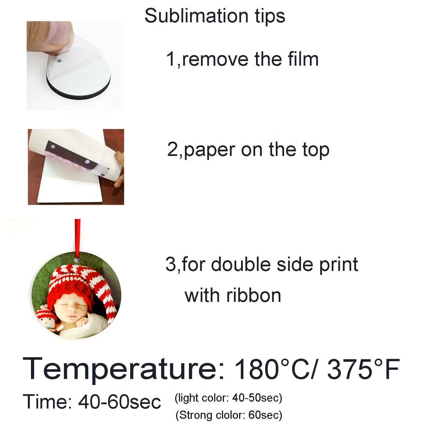 10pcs Sublimation Round Ornament Blanks with Red Ribbon Double Sided