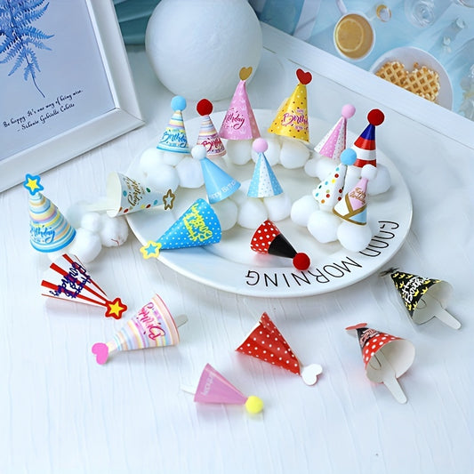 50 Mini Hat Birthday Cake Decor Love Pentagonal Colorful Baking Ornaments