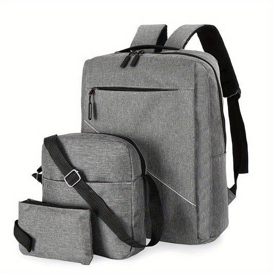 3pcs Grey Backpack Set for Men