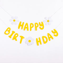 Small Daisy Happy Birthday Pull Flag Baby Party Supplies Decoration