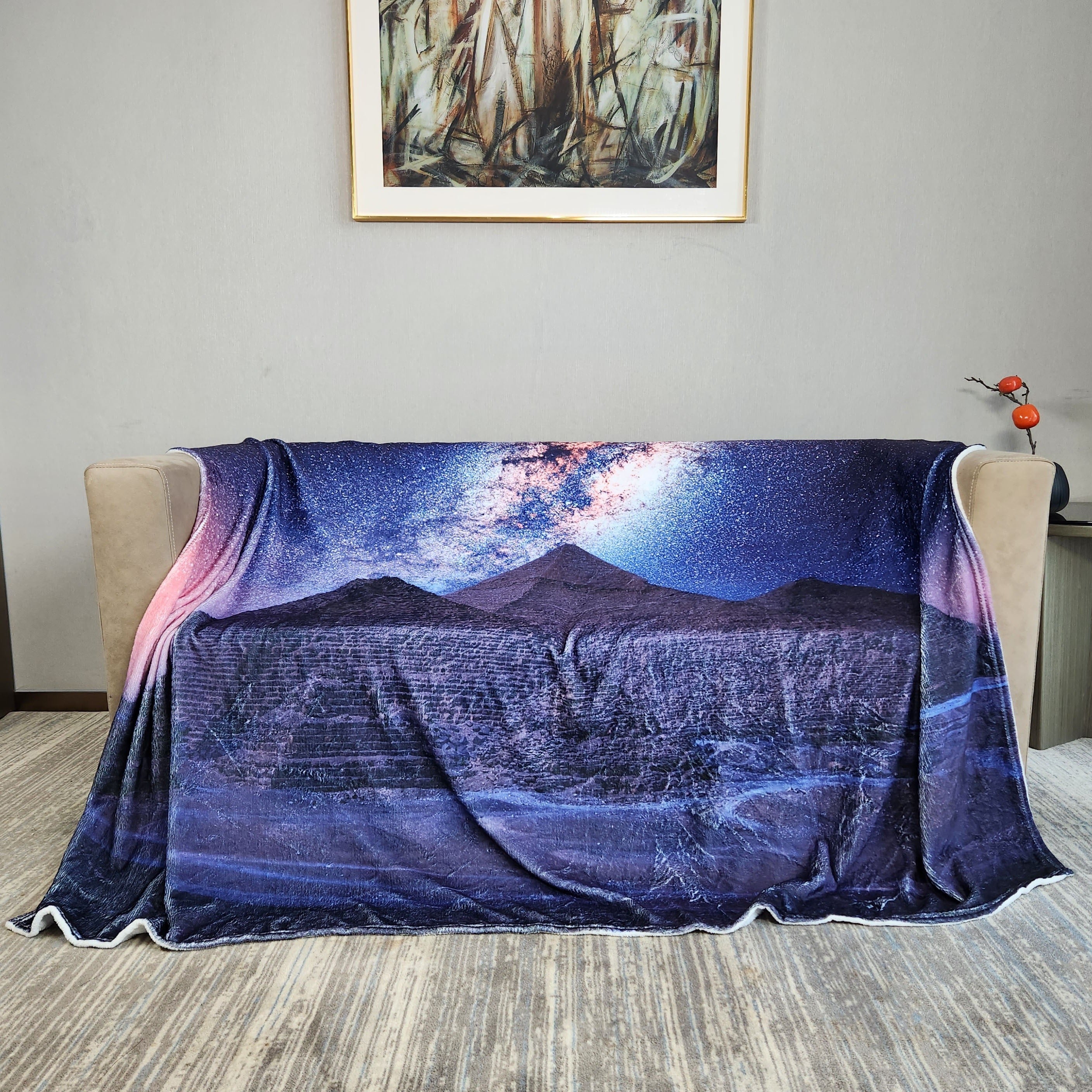Egyptian Pyramid Pattern Flannel Blanket Soft Warm Throw Home Camping Office
