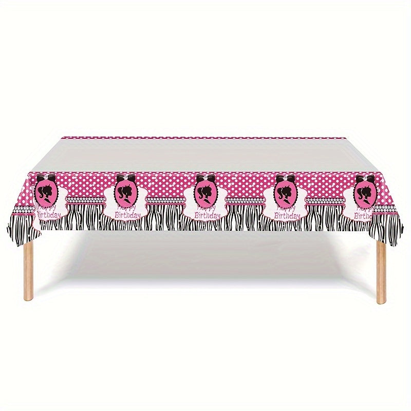 Pink Happy Birthday Tablecloth Princess Themed Party Supply Wedding Tea Party