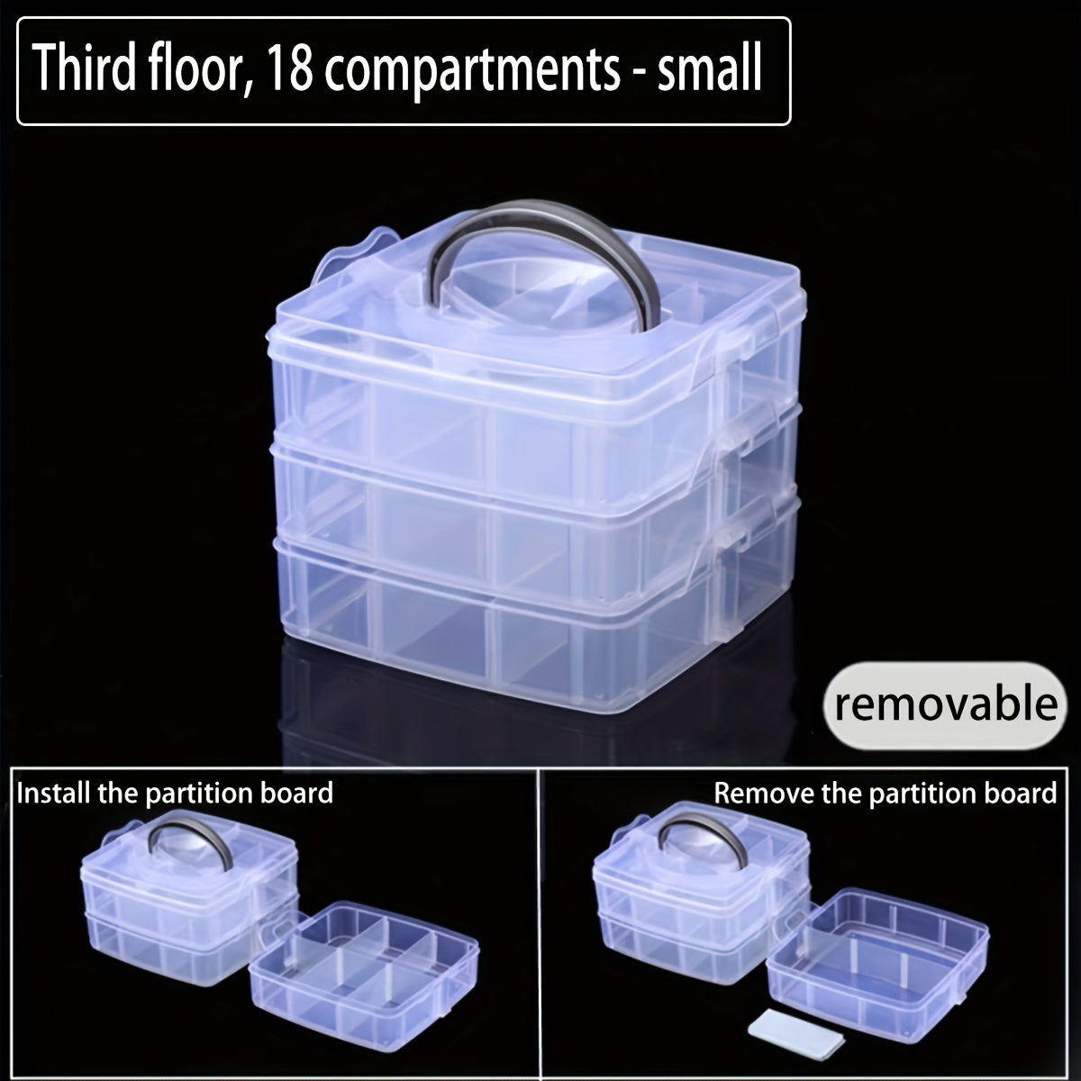 3 Tier 18 Grid Stackable Compartment Plastic Storage Box