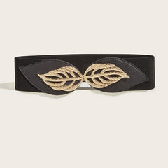 Leaf Buckle Elastic Belt Vintage Elastic Waist Belt Metal Buckle Belt