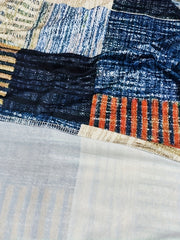  Patchwork Print Long Sleeve V Neck Mini Dress