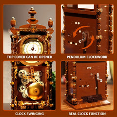 Vintage Clock Building Block Set with Pendulum and Clock Function