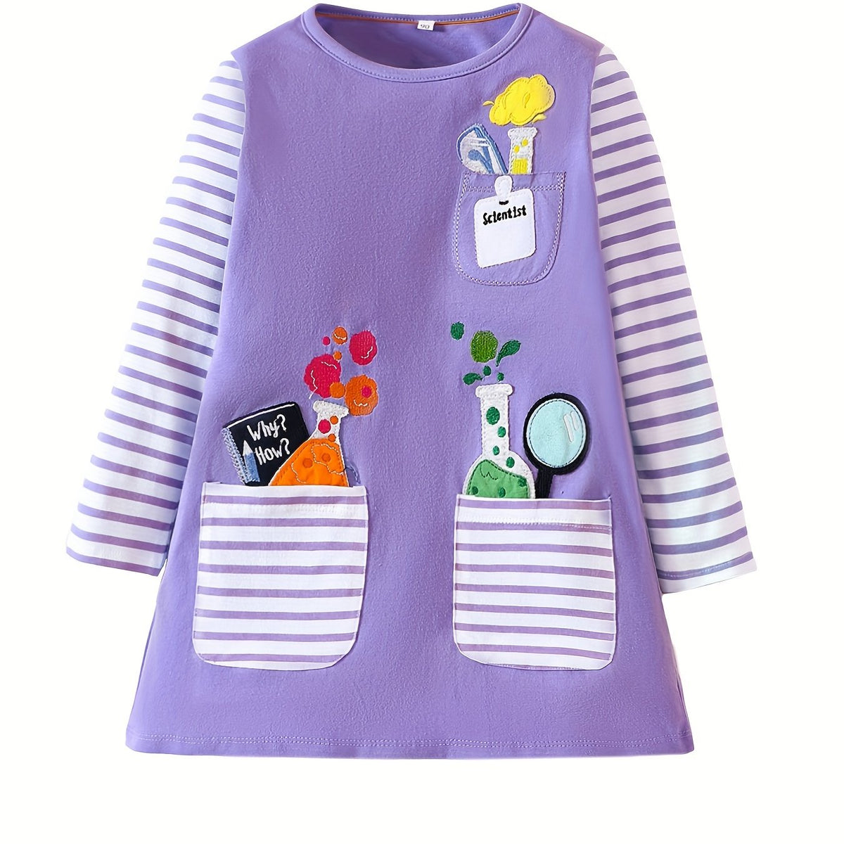 Girls Cotton Long Sleeve Dress Striped Print Patchwork Kids Clothes