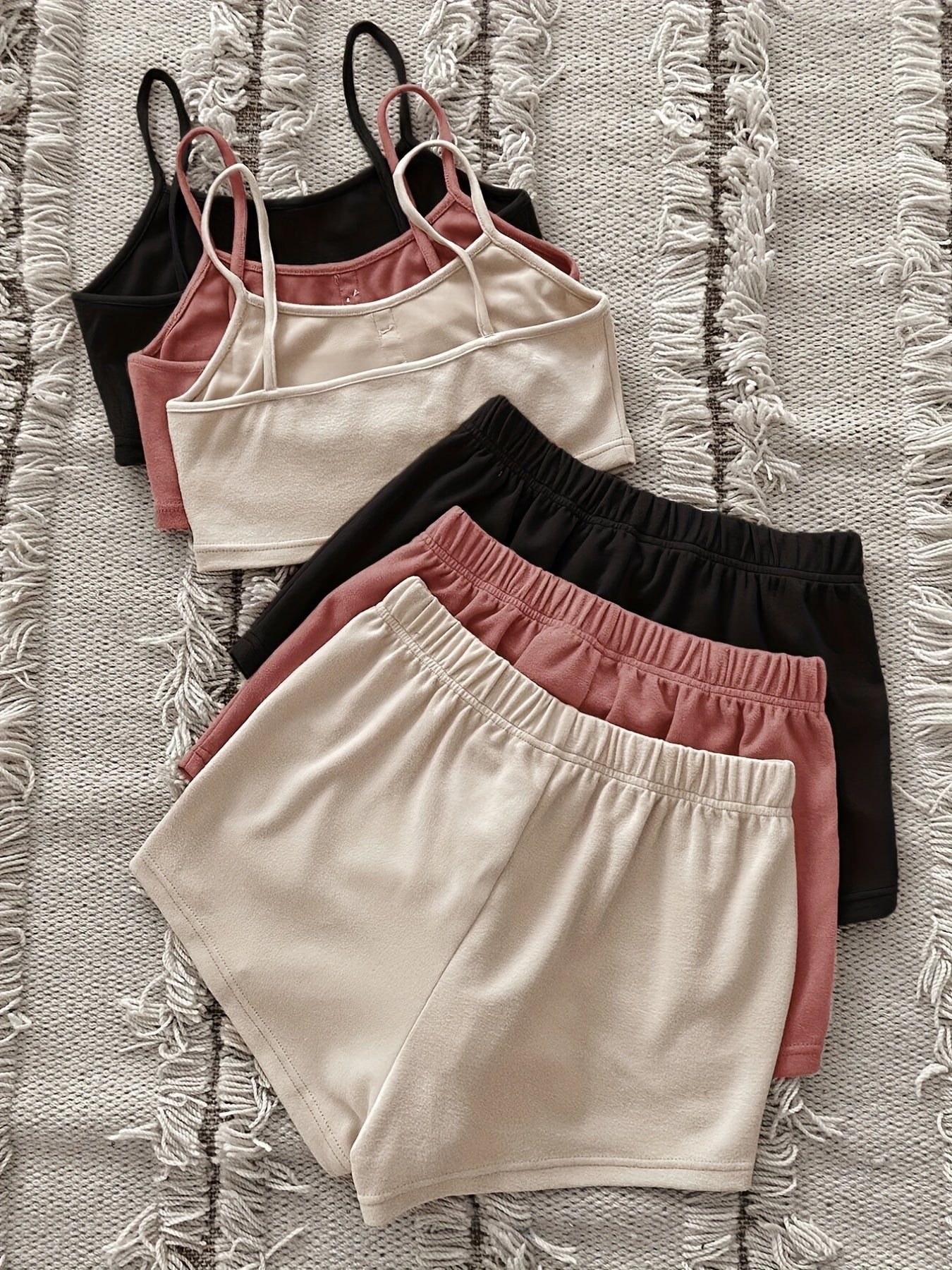 3-Piece Pajama Set: Cami Top & Lace Up Shorts