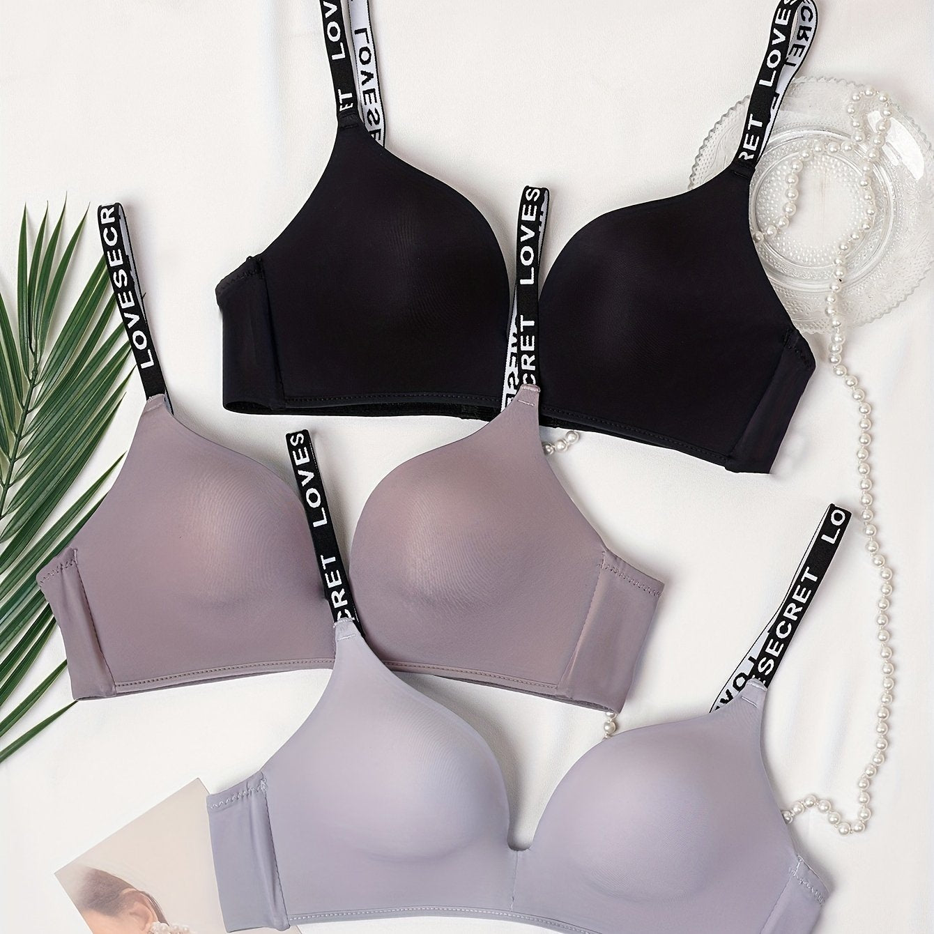 3pcs Letter Print T Shirt Bras Women's Lingerie & Underwear