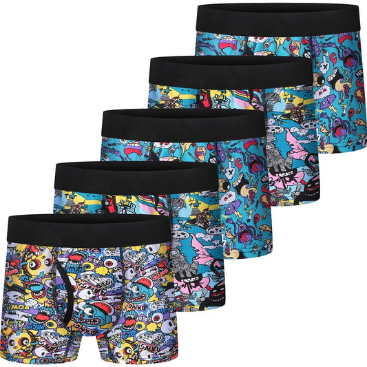 5pcs Boys Boxer Briefs Soft Cotton Cartoon Print Underwear