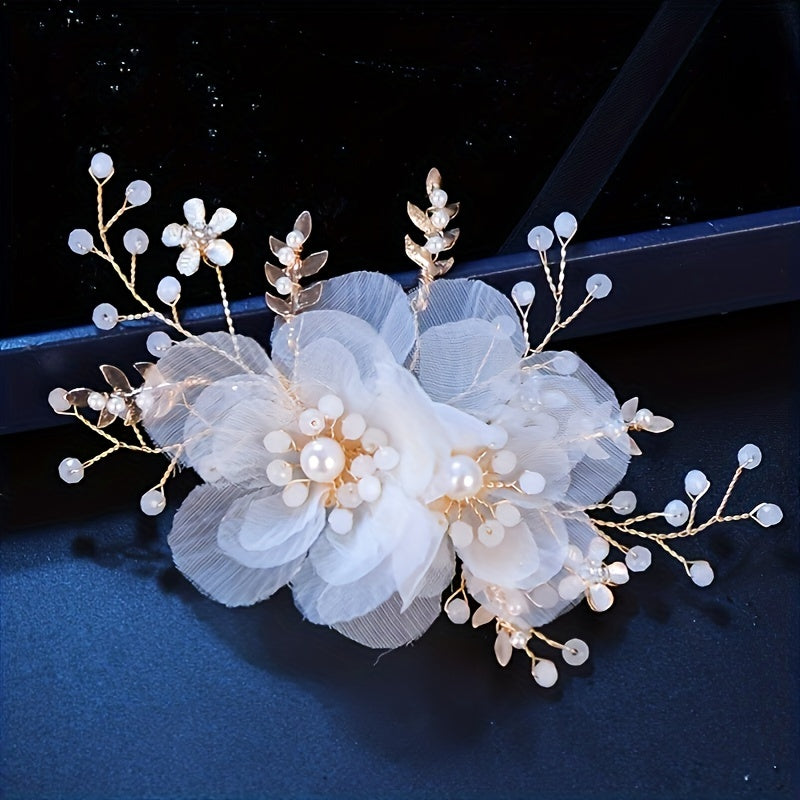 Girls Sweet Flowers Faux Pearl Hair Clips Hanfu Hair Accessories