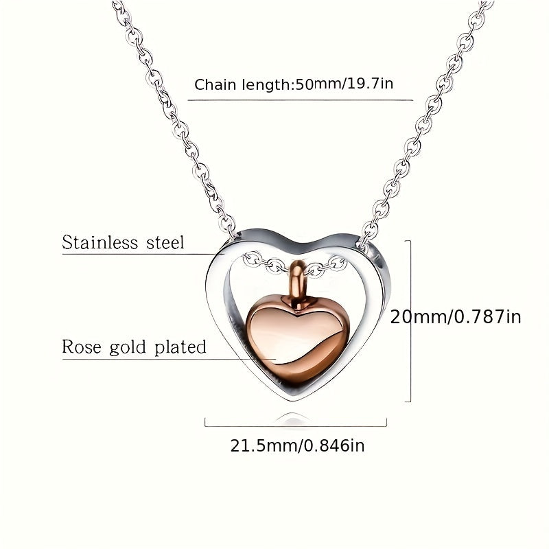 Double Heart Cremation Necklace Stainless Steel Memorial Locket Keepsake