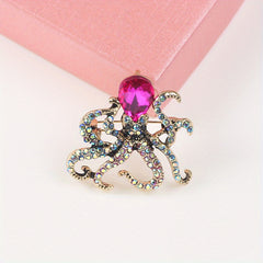 Octopus Enamel Pin Rhinestones Octopus Brooches Pins For Women Men
