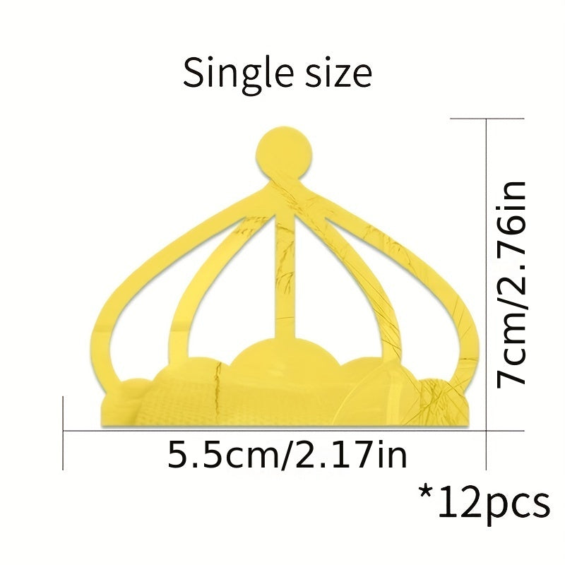 12pcs Crown Acrylic Mirror Stickers Self Adhesive Waterproof