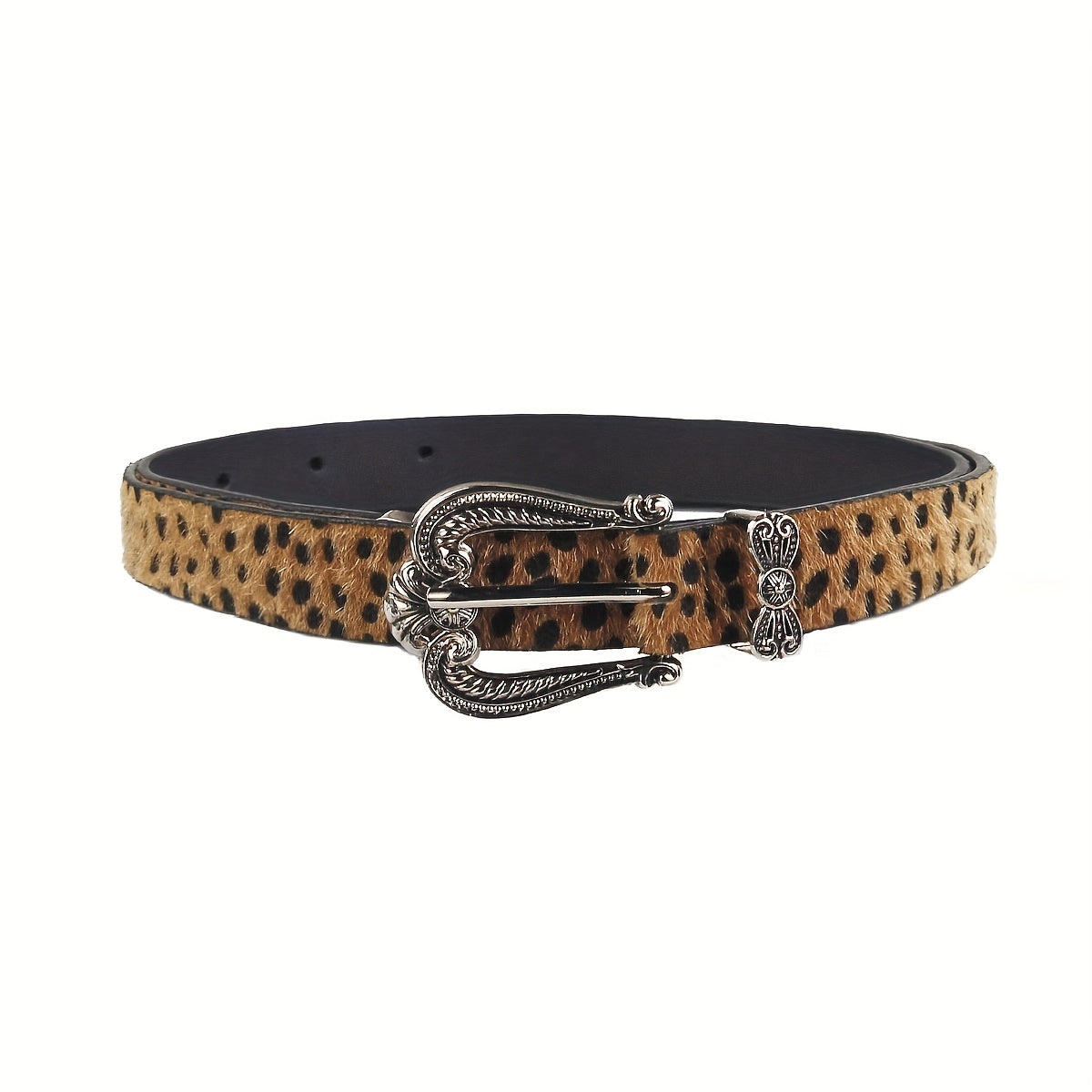 Vintage Carved Buckle Belt PU Leopard Print Western Cowgirl Belt