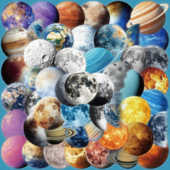 50 Space Themed Transparent Stickers Reusable PET Designs for DIY Decor