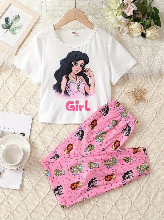 Girl's 2pcs Princess Pajama Set - T shirt & Pants