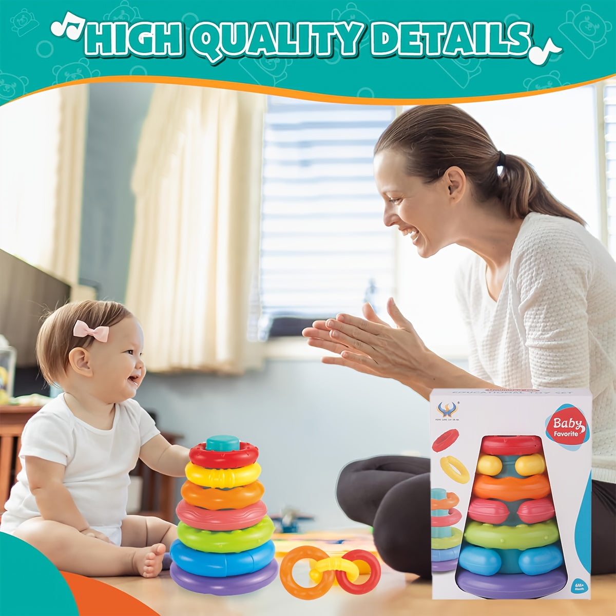 Rainbow Stackable Rings Sensory Educational Toy for Toddlers