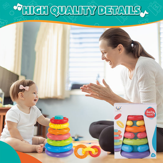 Rainbow Stackable Rings Sensory Educational Toy for Toddlers