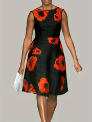  Floral Print Round Neck A Line Party Dress