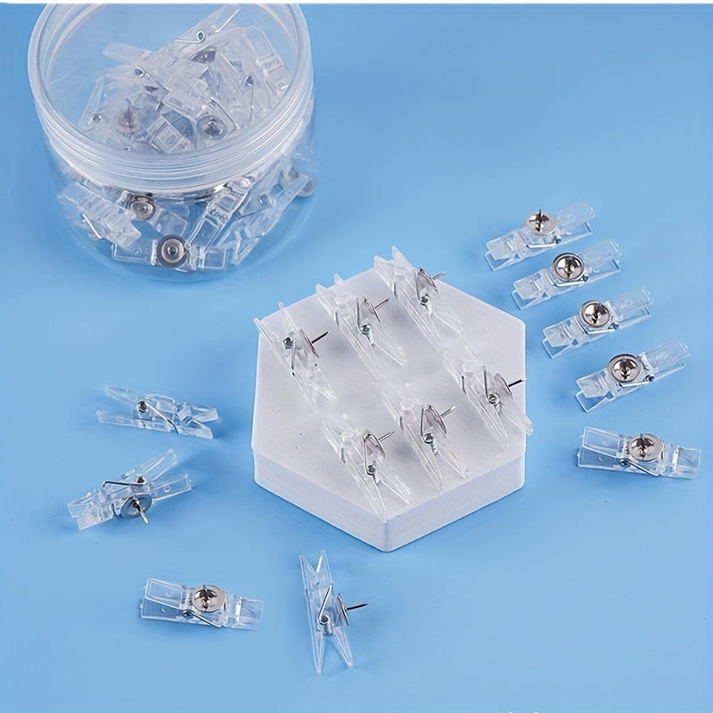 50pcs Transparent Plastic Push Pins for Photo & Cork Board Decoration