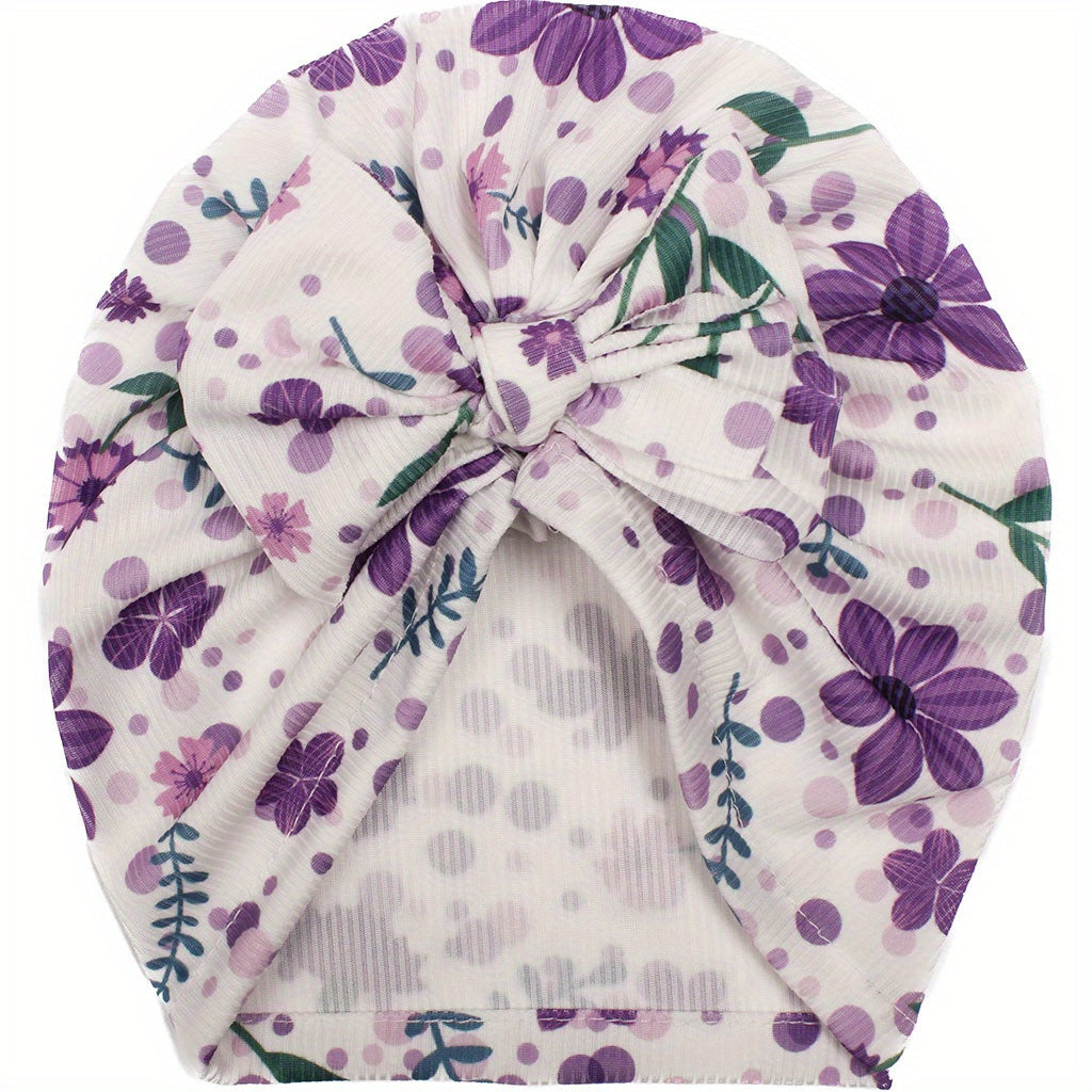 Cute Printed Baby Headscarf Hat w/ Soft Threaded Bow