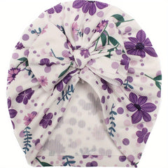 Cute Printed Baby Headscarf Hat w/ Soft Threaded Bow