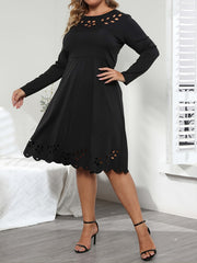 Solid Hollow Out A Line Midi Dress Women's Plus