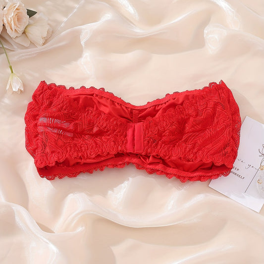 Women's Plus Ruched Heart Lace Tube Bra
