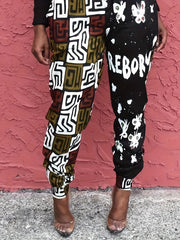  Colorblock Geometric Butterfly Print Jogger Trousers