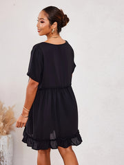  Solid Short Sleeve V Neck A line Mini Dress