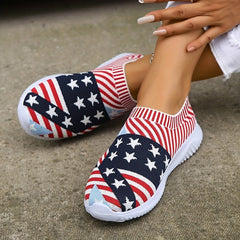 Women's Flag Pattern Knit Slip On Sneakers Lightweight Shoes